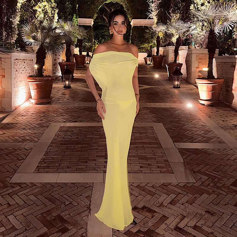 Spring Women Solid Color Sexy Sheer Mesh Design Backless Sheath Dress - DEA collection