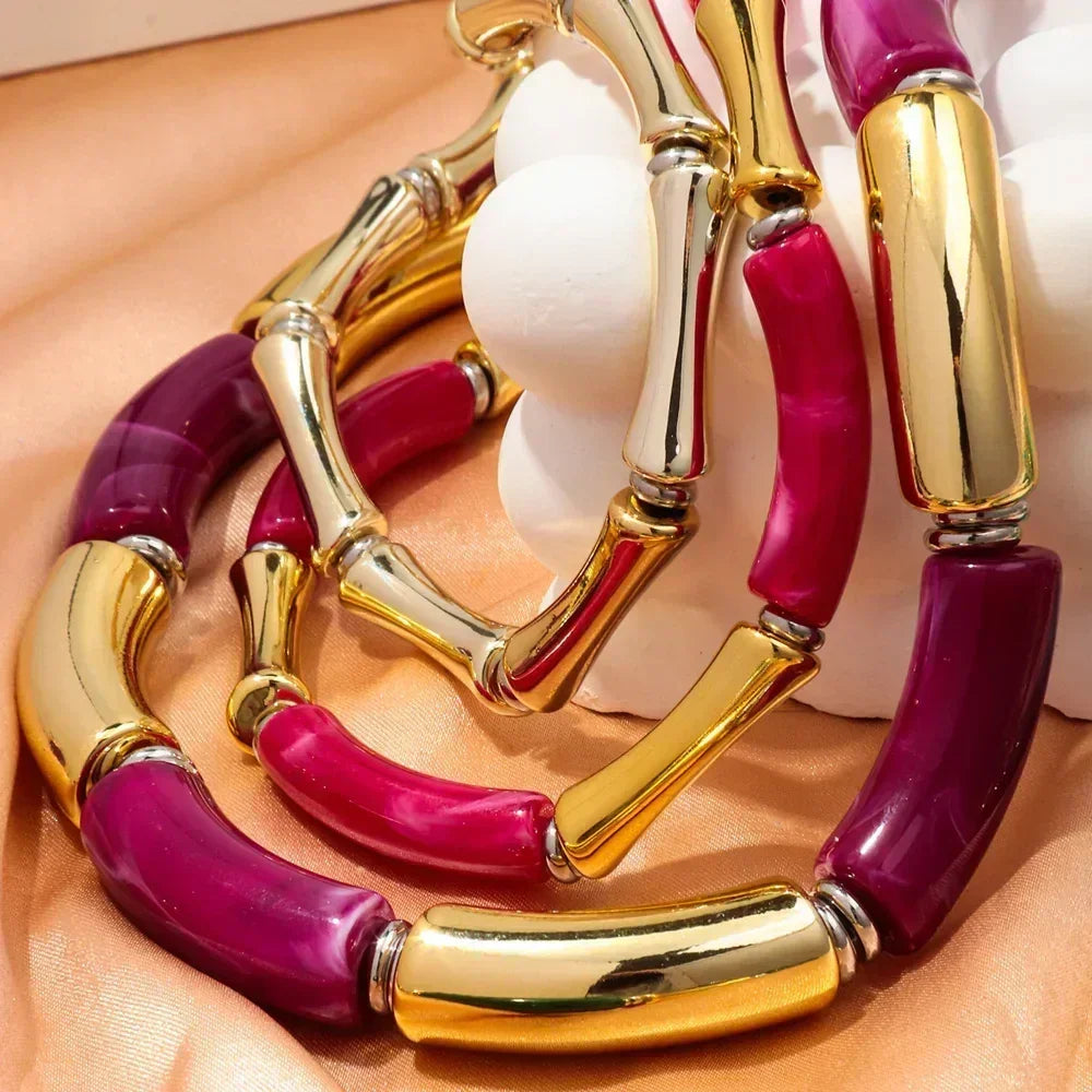 3 pieces/set Bohemian Acrylic Bamboo Beads Choker Necklace Set for Women Chunky Tube Necklaces 2024 Accessories Jewelry - DEA collection
