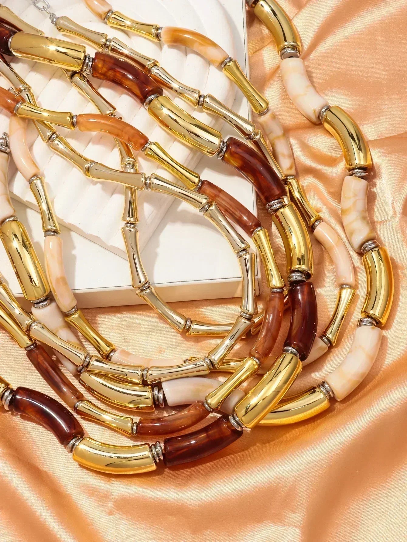 3 pieces/set Bohemian Acrylic Bamboo Beads Choker Necklace Set for Women Chunky Tube Necklaces 2024 Accessories Jewelry - DEA collection