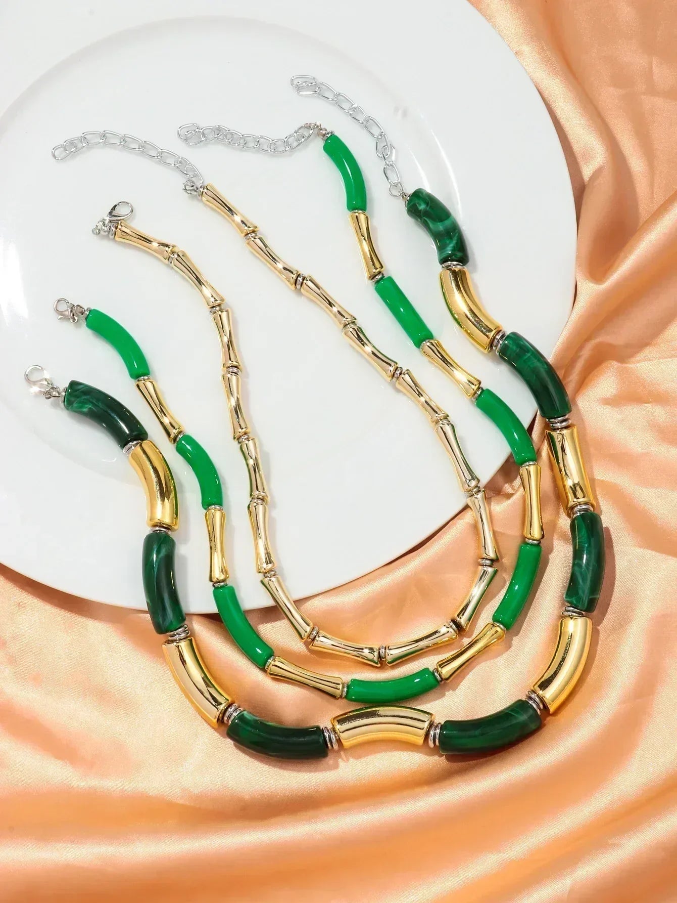 3 pieces/set Bohemian Acrylic Bamboo Beads Choker Necklace Set for Women Chunky Tube Necklaces 2024 Accessories Jewelry - DEA collection