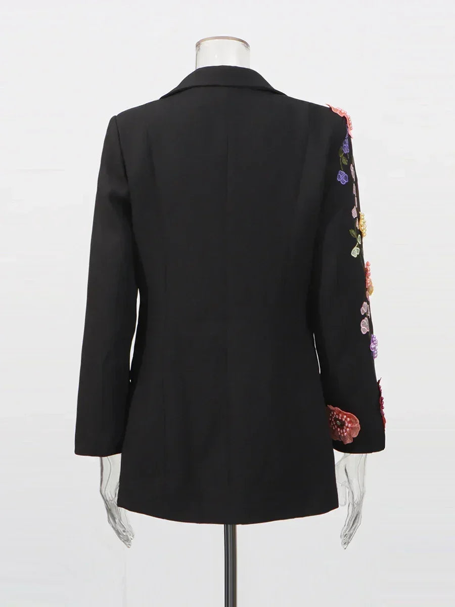 TWOTWINSTYLE Hit Color Spliced Appliques Fashion Blazers for Women Lapel Long Sleeves Patchwork Bead Temperament Blazer Female - DEA collection