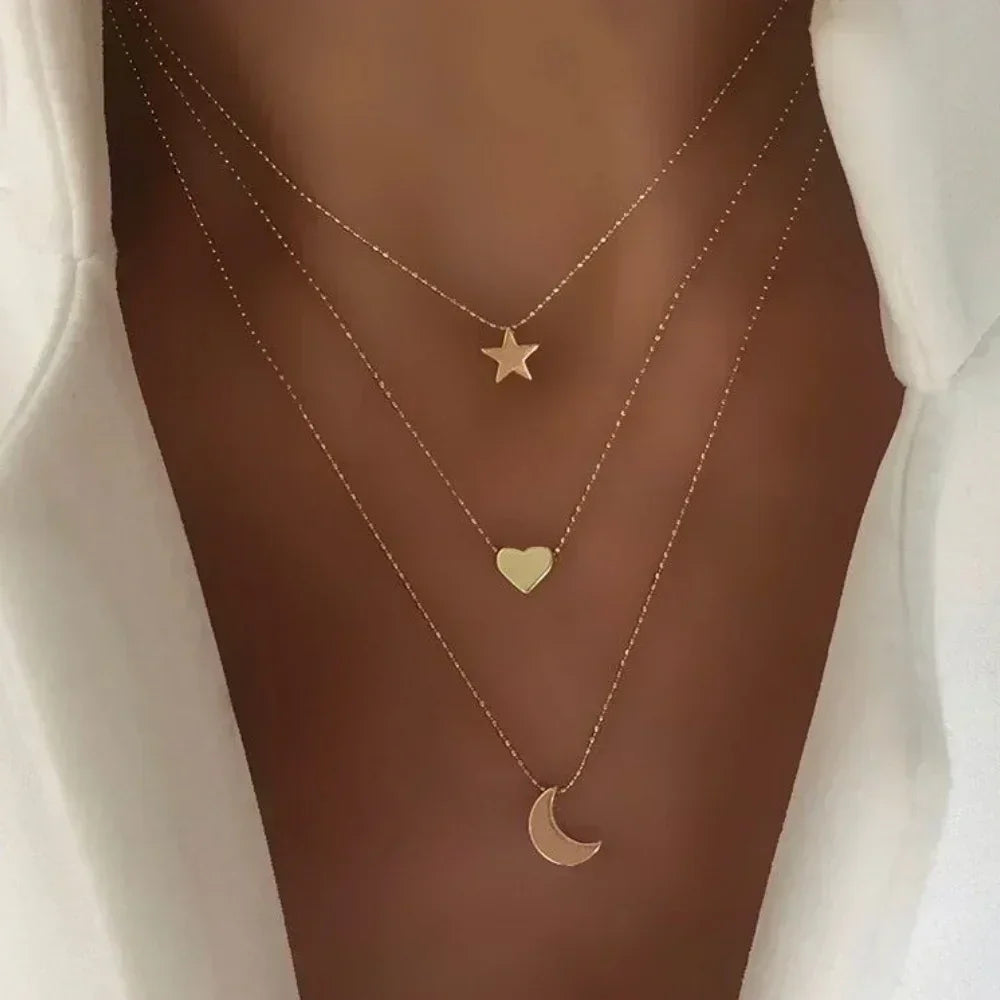MEDFOLY 3pcs Gold Charm Necklace For Women Star Pearl Cross Pendant Neckalces Dainty 14K Gold Plated Summer Beach Jewelry Gifts - DEA collection