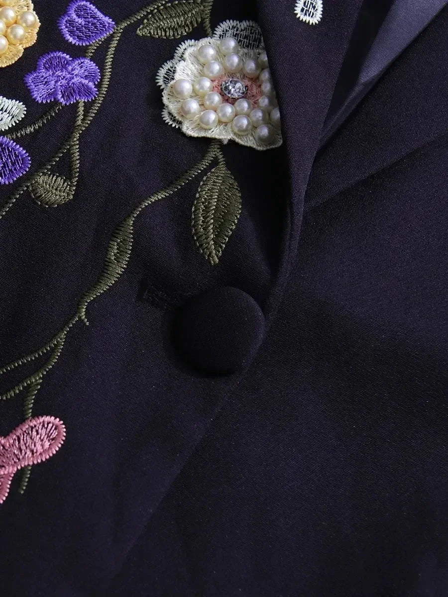 TWOTWINSTYLE Hit Color Spliced Appliques Fashion Blazers for Women Lapel Long Sleeves Patchwork Bead Temperament Blazer Female - DEA collection