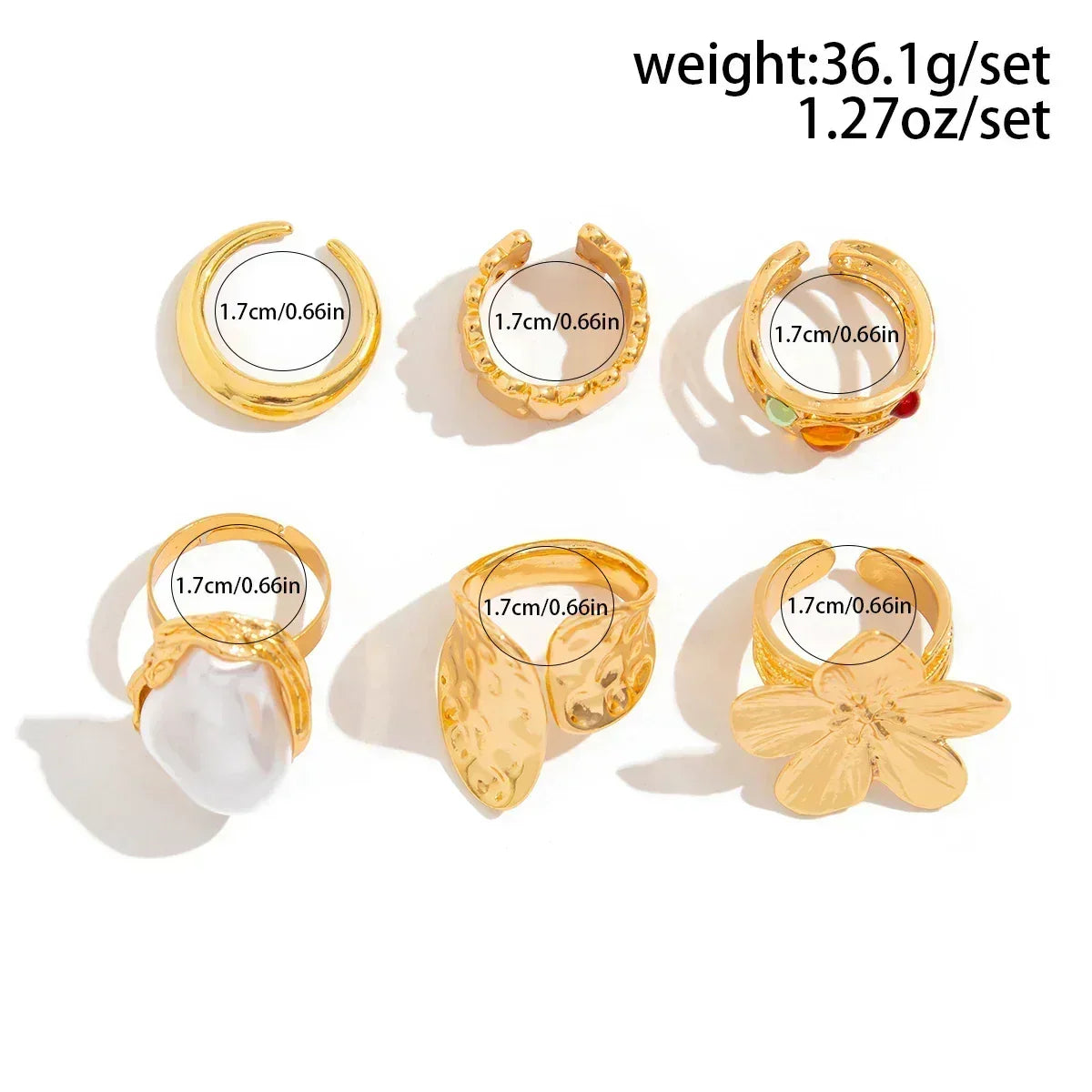 Ingemark 2025 New Irregular Exaggerated Metal Flower Open Rings Women Elegant Baroque Imitation Pearl Ring Jewelry Accessories - DEA collection