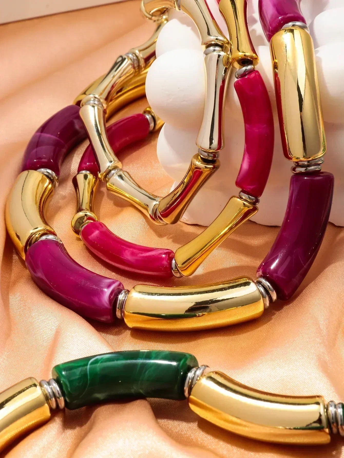 3 pieces/set Bohemian Acrylic Bamboo Beads Choker Necklace Set for Women Chunky Tube Necklaces 2024 Accessories Jewelry - DEA collection