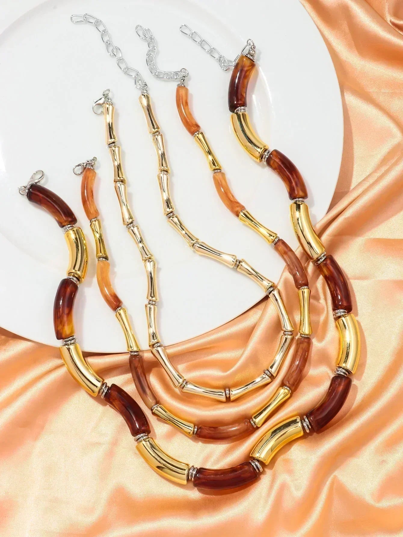 3 pieces/set Bohemian Acrylic Bamboo Beads Choker Necklace Set for Women Chunky Tube Necklaces 2024 Accessories Jewelry - DEA collection
