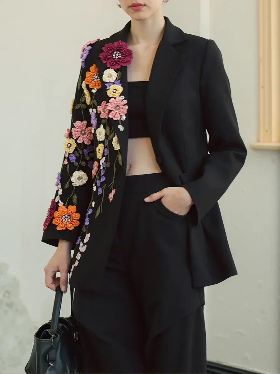 TWOTWINSTYLE Hit Color Spliced Appliques Fashion Blazers for Women Lapel Long Sleeves Patchwork Bead Temperament Blazer Female - DEA collection