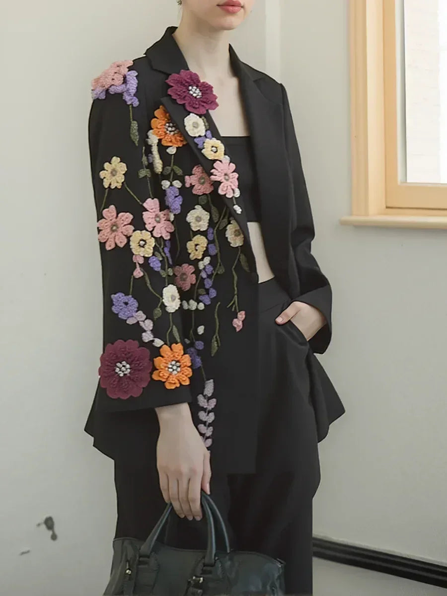 TWOTWINSTYLE Hit Color Spliced Appliques Fashion Blazers for Women Lapel Long Sleeves Patchwork Bead Temperament Blazer Female - DEA collection