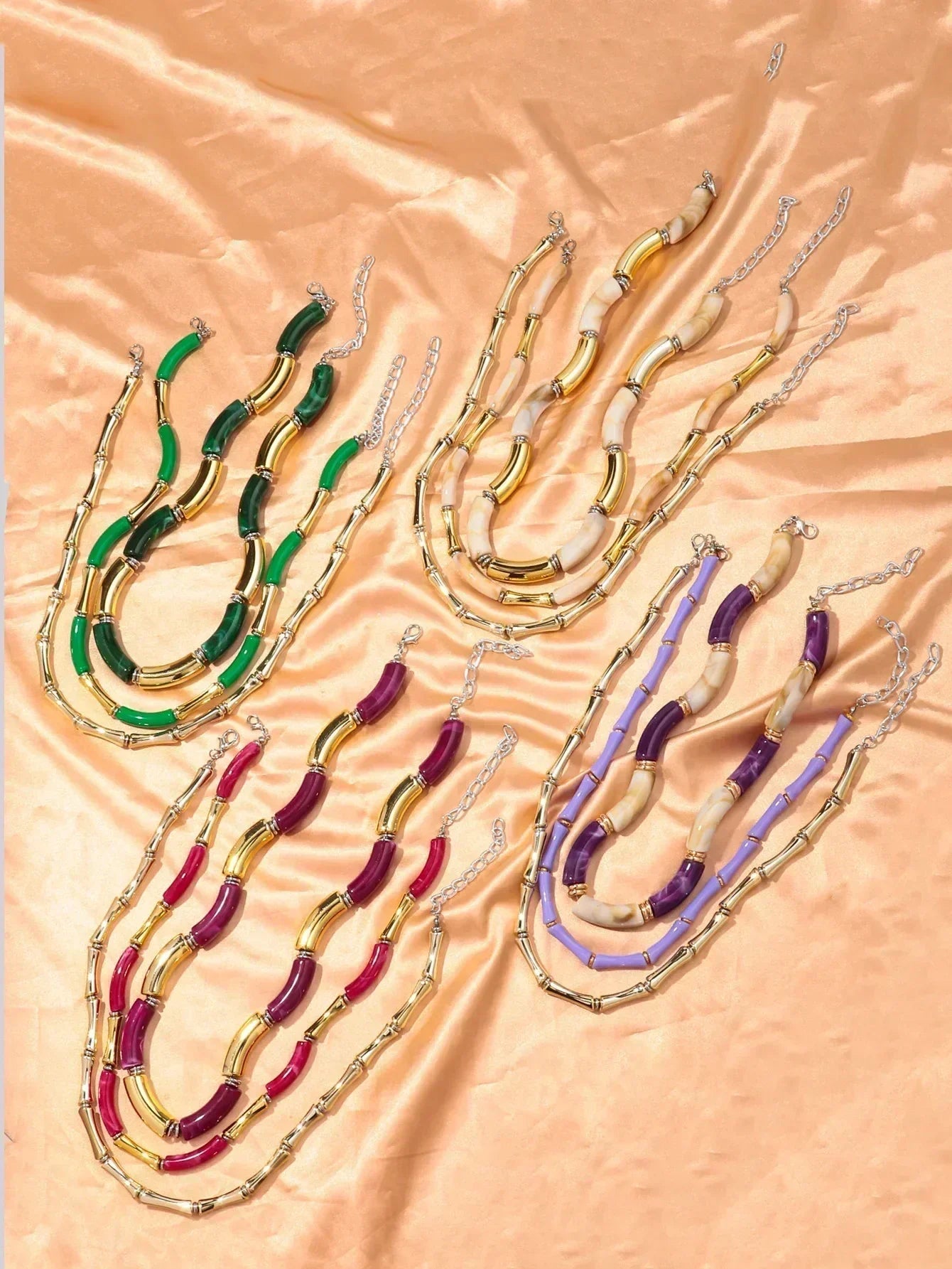 3 pieces/set Bohemian Acrylic Bamboo Beads Choker Necklace Set for Women Chunky Tube Necklaces 2024 Accessories Jewelry - DEA collection