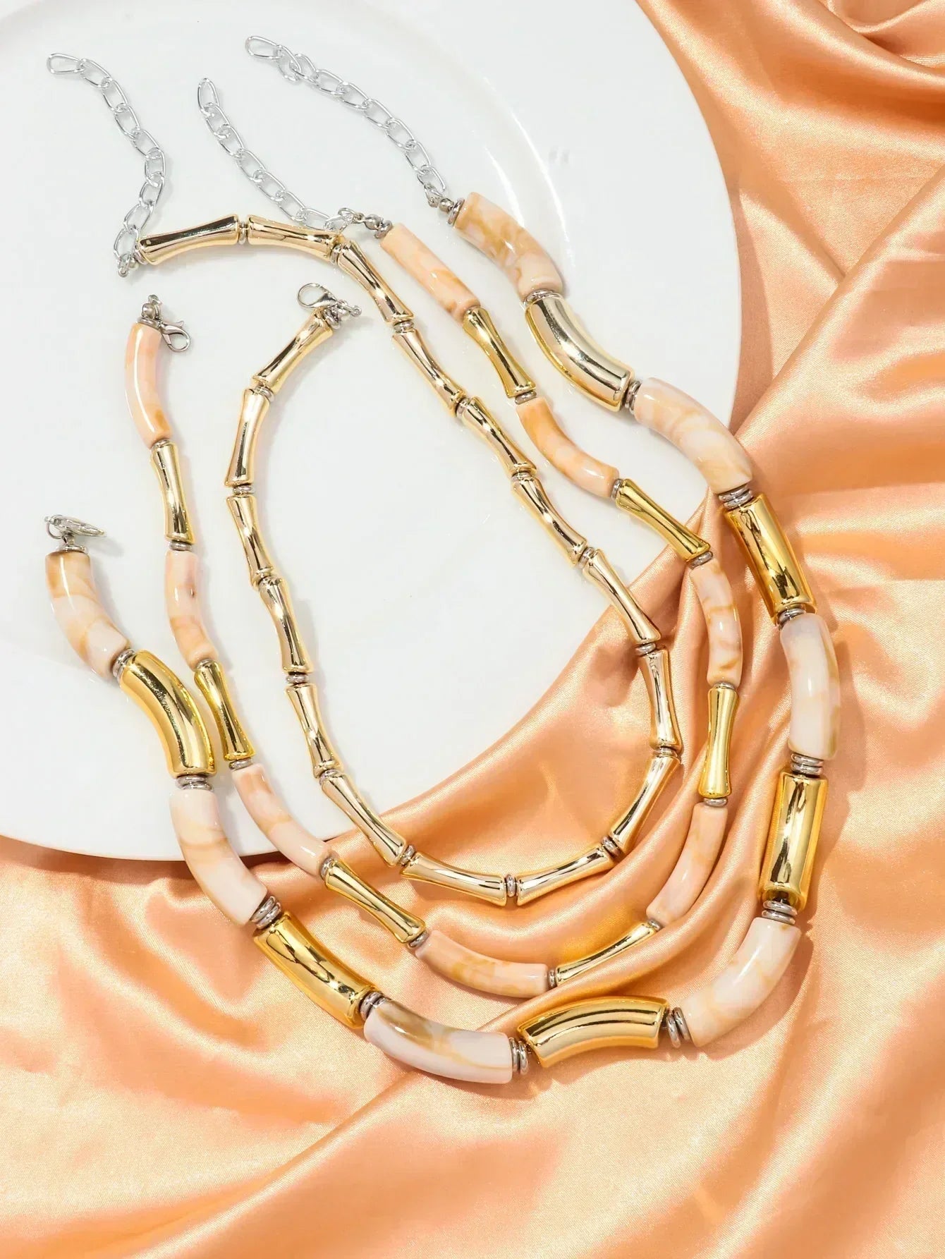 3 pieces/set Bohemian Acrylic Bamboo Beads Choker Necklace Set for Women Chunky Tube Necklaces 2024 Accessories Jewelry - DEA collection