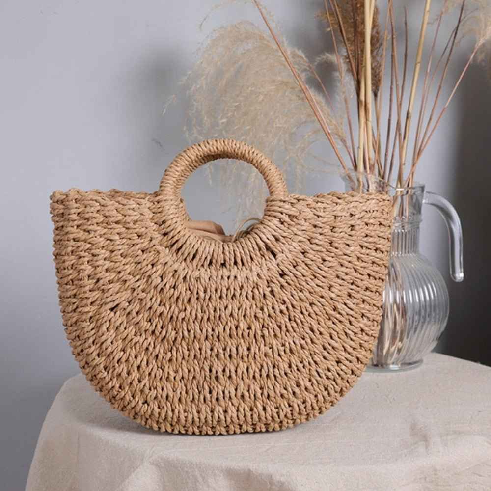Summer Straw Bags: Top Handle Semi Circle Straw Bag