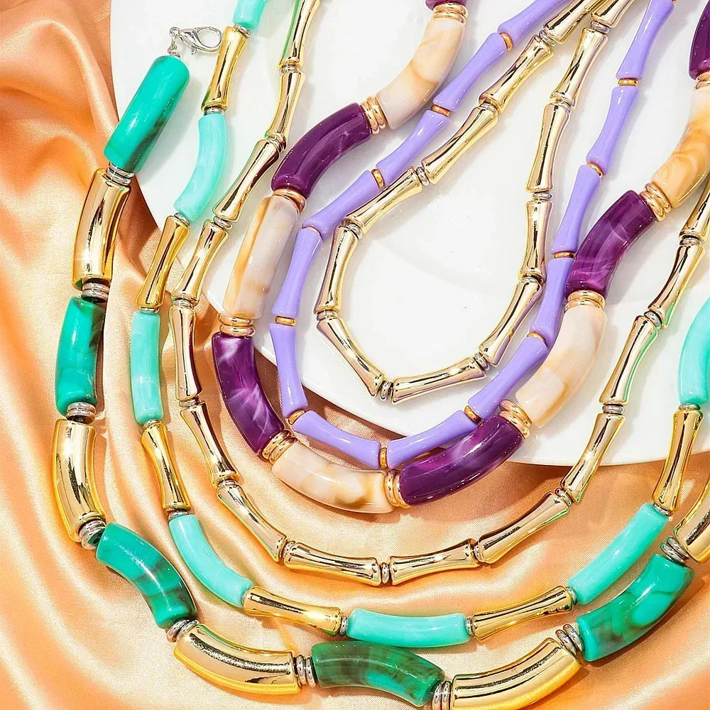3 pieces/set Bohemian Acrylic Bamboo Beads Choker Necklace Set for Women Chunky Tube Necklaces 2024 Accessories Jewelry - DEA collection
