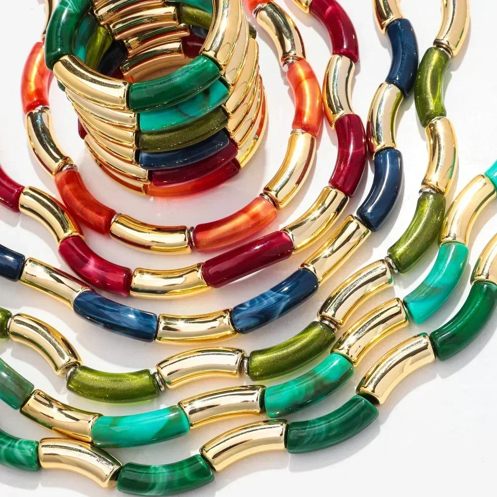 3 pieces/set Bohemian Acrylic Bamboo Beads Choker Necklace Set for Women Chunky Tube Necklaces 2024 Accessories Jewelry - DEA collection
