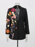 TWOTWINSTYLE Hit Color Spliced Appliques Fashion Blazers for Women Lapel Long Sleeves Patchwork Bead Temperament Blazer Female - DEA collection
