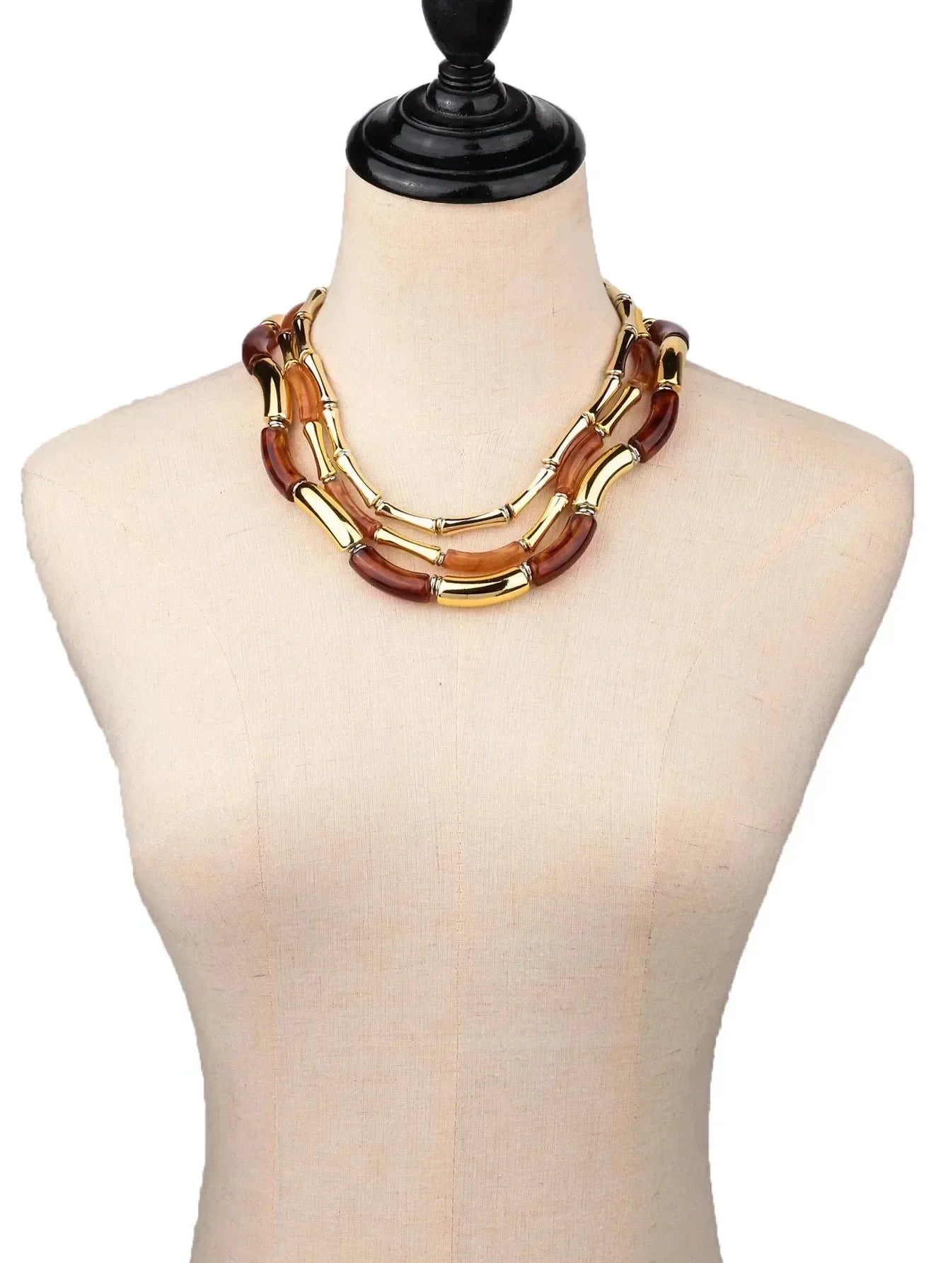 3 pieces/set Bohemian Acrylic Bamboo Beads Choker Necklace Set for Women Chunky Tube Necklaces 2024 Accessories Jewelry - DEA collection