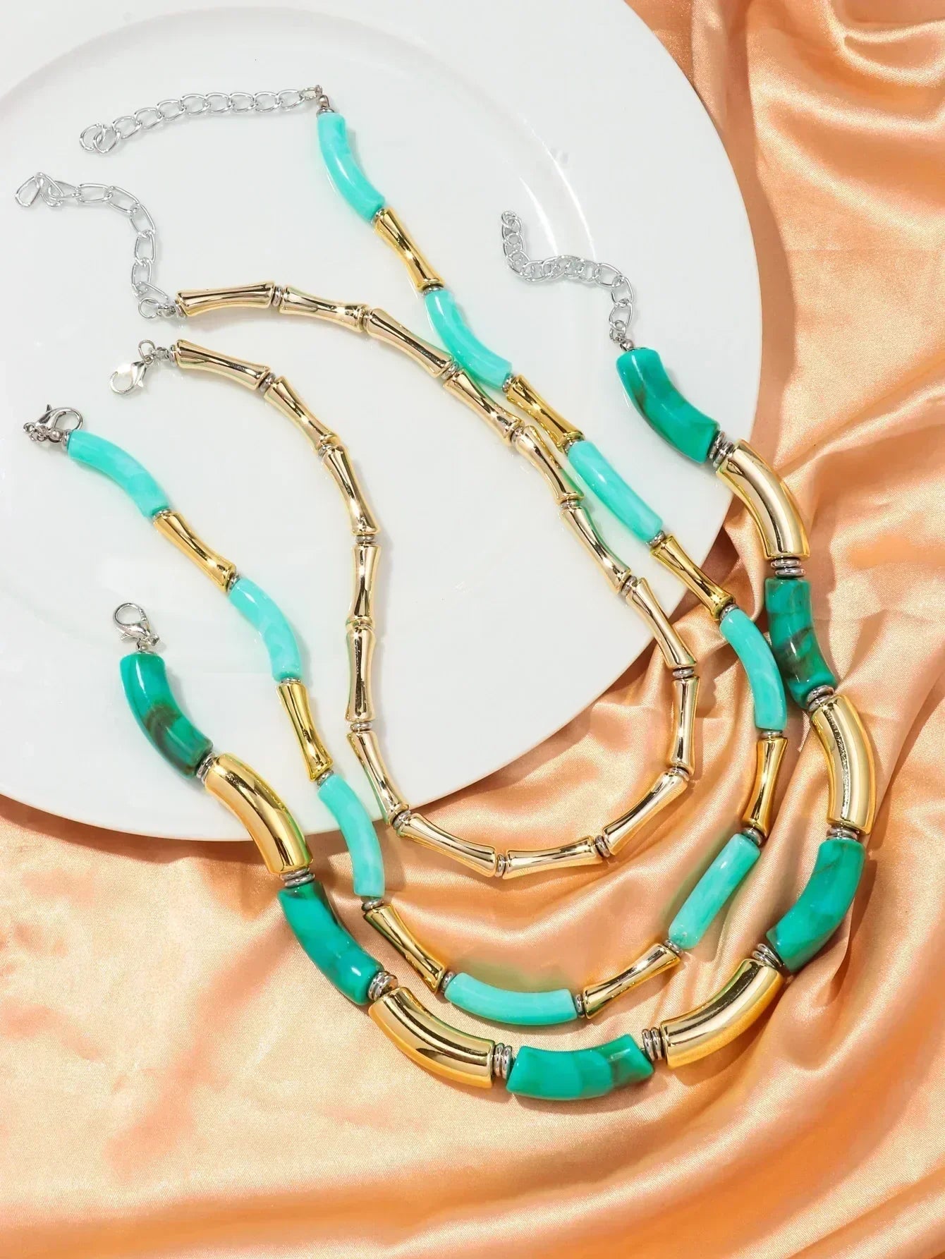 3 pieces/set Bohemian Acrylic Bamboo Beads Choker Necklace Set for Women Chunky Tube Necklaces 2024 Accessories Jewelry - DEA collection