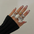 Ingemark 2025 New Irregular Exaggerated Metal Flower Open Rings Women Elegant Baroque Imitation Pearl Ring Jewelry Accessories - DEA collection