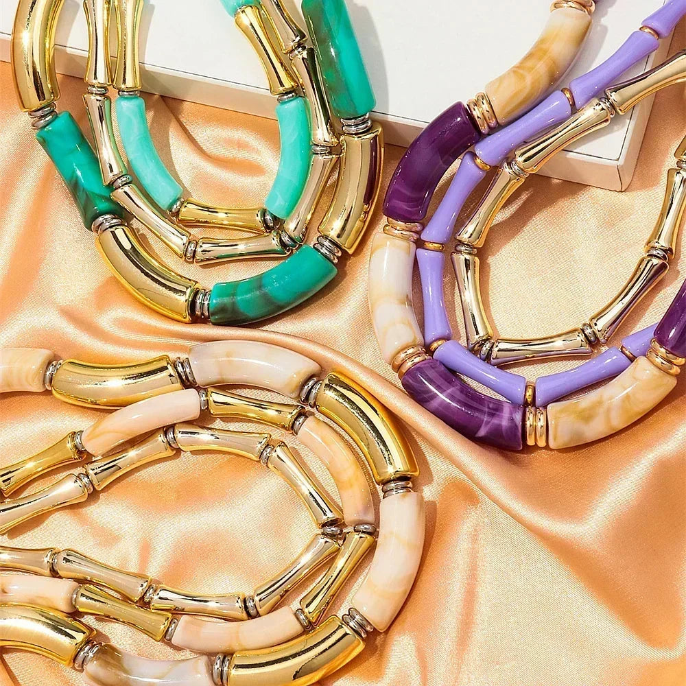 3 pieces/set Bohemian Acrylic Bamboo Beads Choker Necklace Set for Women Chunky Tube Necklaces 2024 Accessories Jewelry - DEA collection