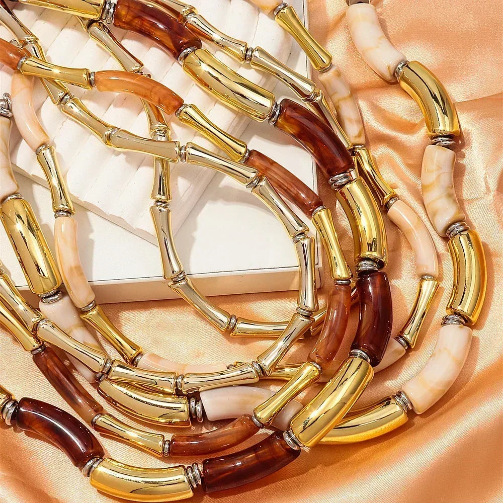 3 pieces/set Bohemian Acrylic Bamboo Beads Choker Necklace Set for Women Chunky Tube Necklaces 2024 Accessories Jewelry - DEA collection