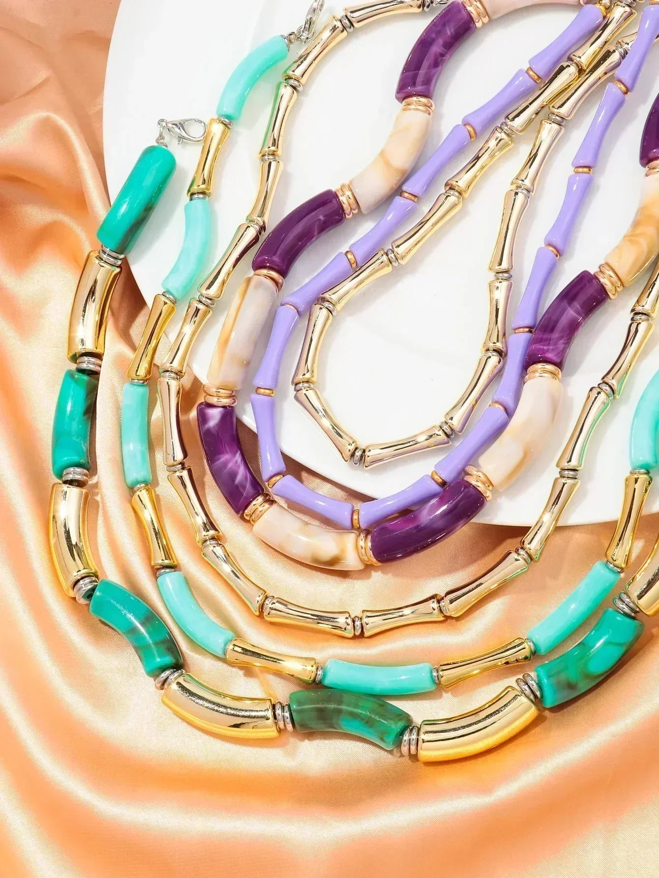 3 pieces/set Bohemian Acrylic Bamboo Beads Choker Necklace Set for Women Chunky Tube Necklaces 2024 Accessories Jewelry - DEA collection