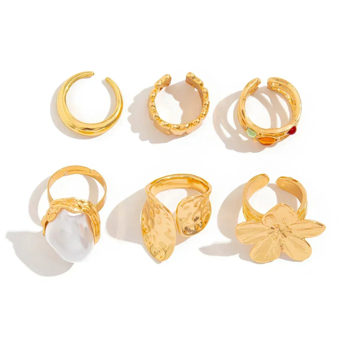 Ingemark 2025 New Irregular Exaggerated Metal Flower Open Rings Women Elegant Baroque Imitation Pearl Ring Jewelry Accessories - DEA collection