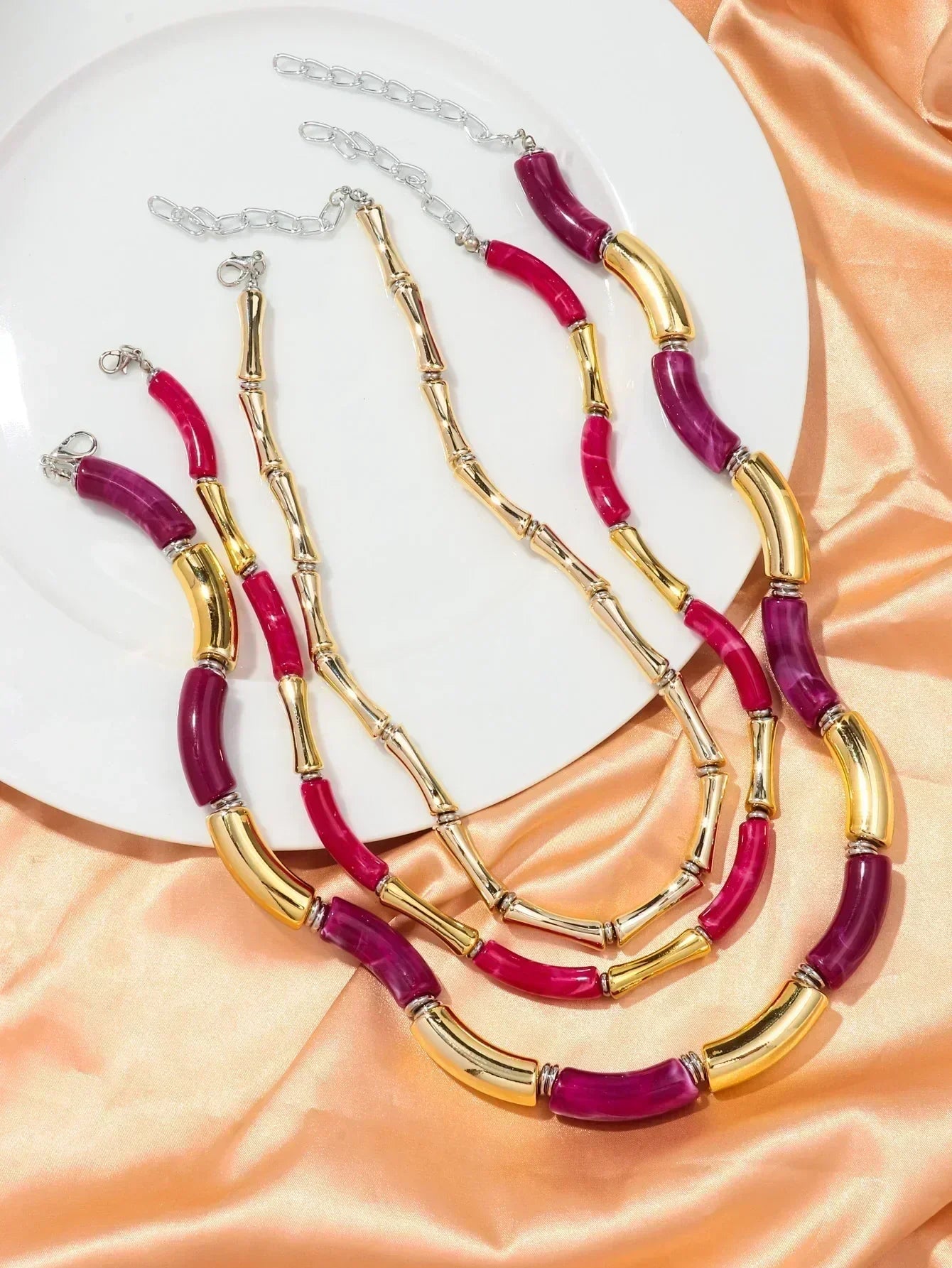 3 pieces/set Bohemian Acrylic Bamboo Beads Choker Necklace Set for Women Chunky Tube Necklaces 2024 Accessories Jewelry - DEA collection