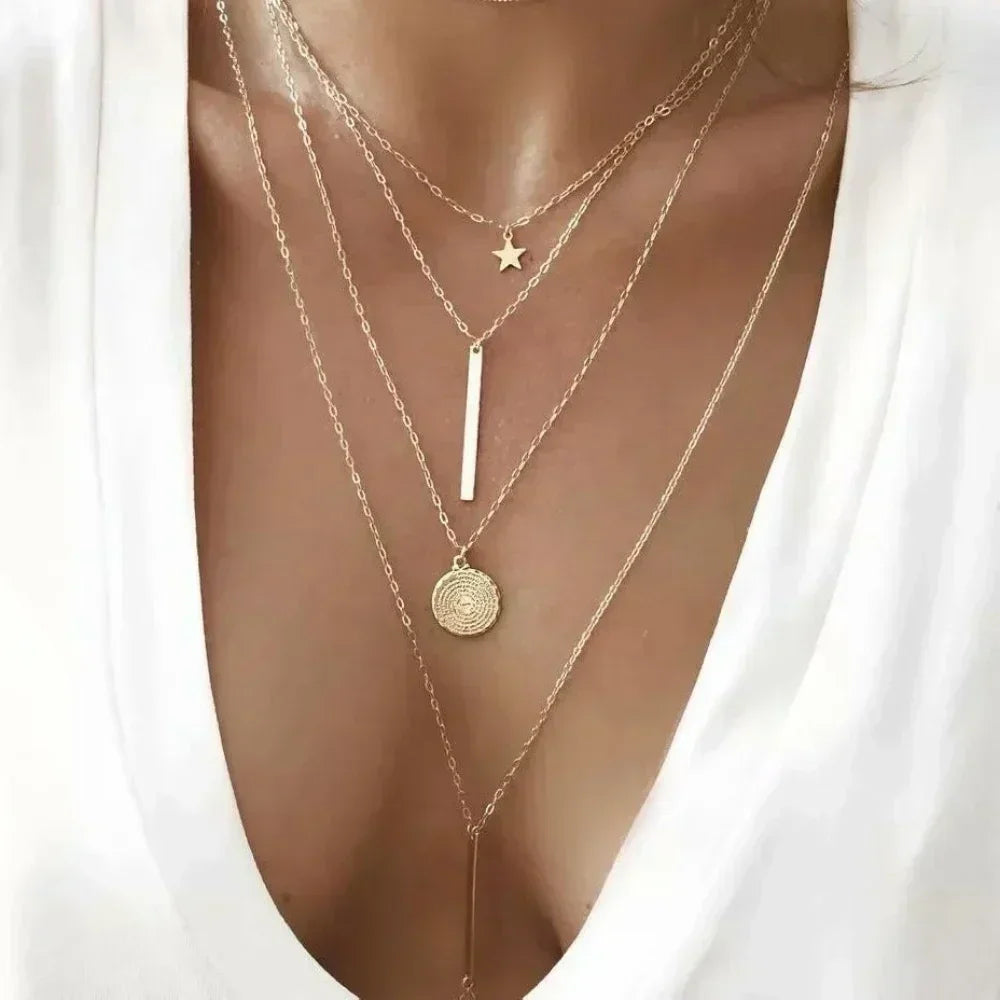 MEDFOLY 3pcs Gold Charm Necklace For Women Star Pearl Cross Pendant Neckalces Dainty 14K Gold Plated Summer Beach Jewelry Gifts - DEA collection