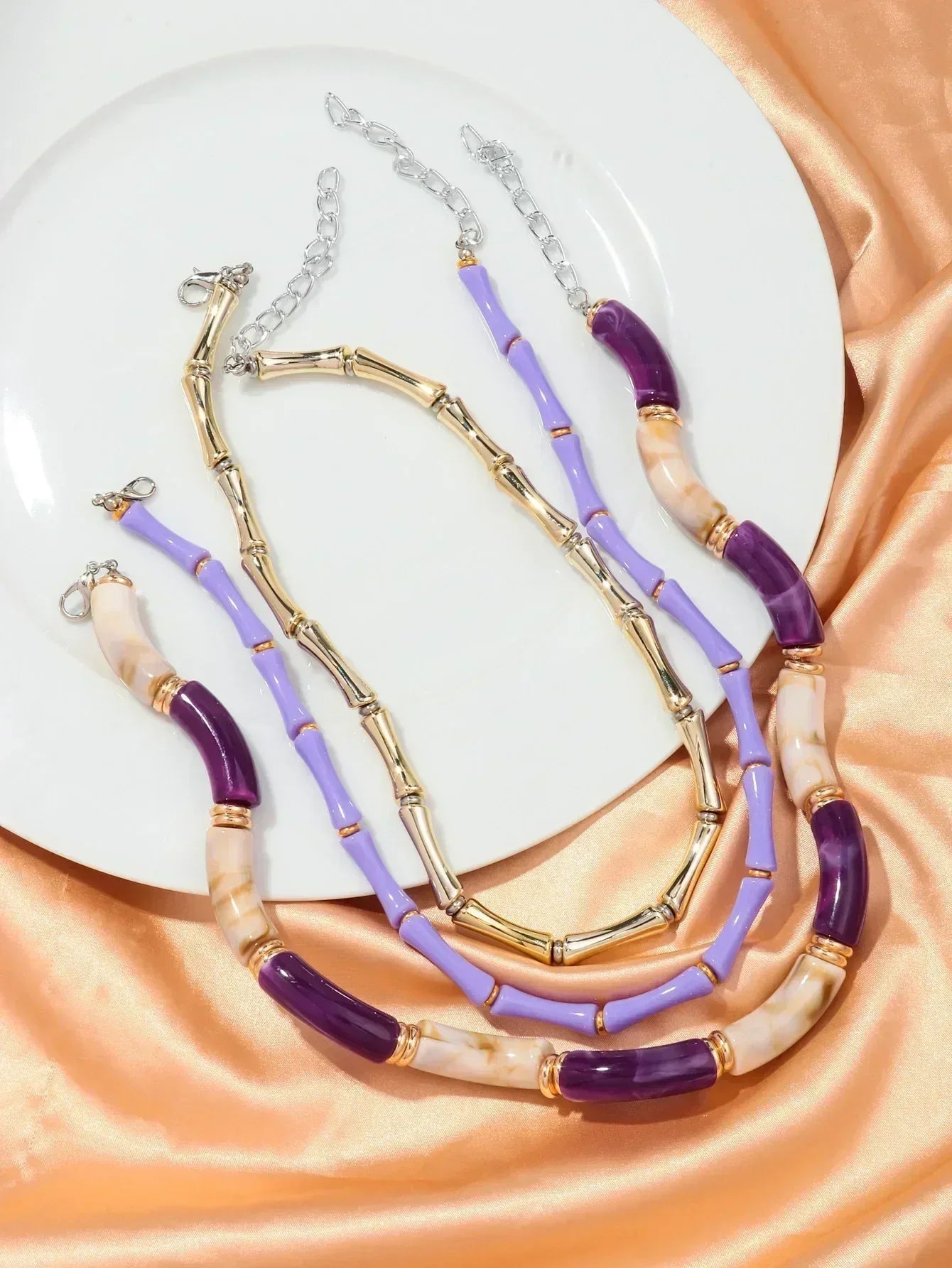 3 pieces/set Bohemian Acrylic Bamboo Beads Choker Necklace Set for Women Chunky Tube Necklaces 2024 Accessories Jewelry - DEA collection