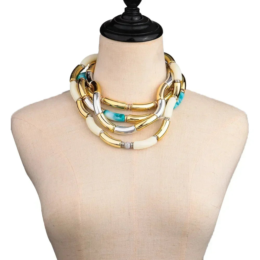 3 pieces/set Bohemian Acrylic Bamboo Beads Choker Necklace Set for Women Chunky Tube Necklaces 2024 Accessories Jewelry - DEA collection