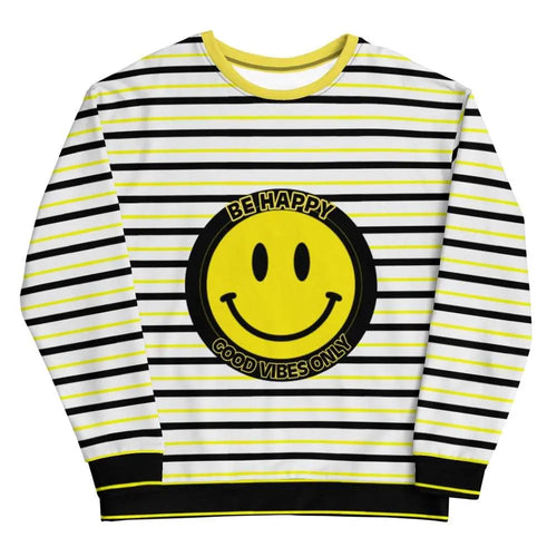 Be Happy 그래픽 스웨트셔츠 여성 옐로우 블랙 풀오버 XS-3XL