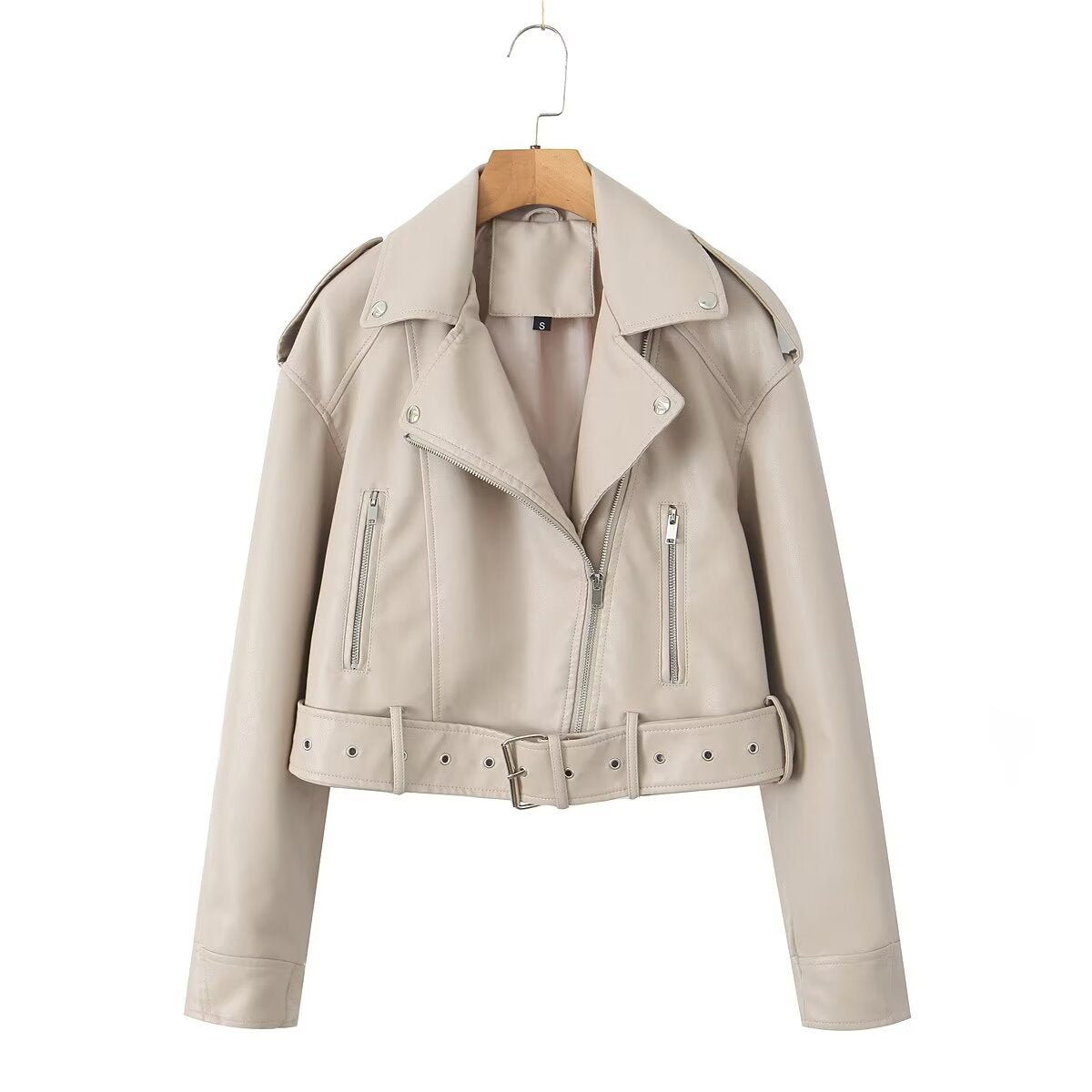Womens Retro Short-belted Biker Jacket - DEA collection