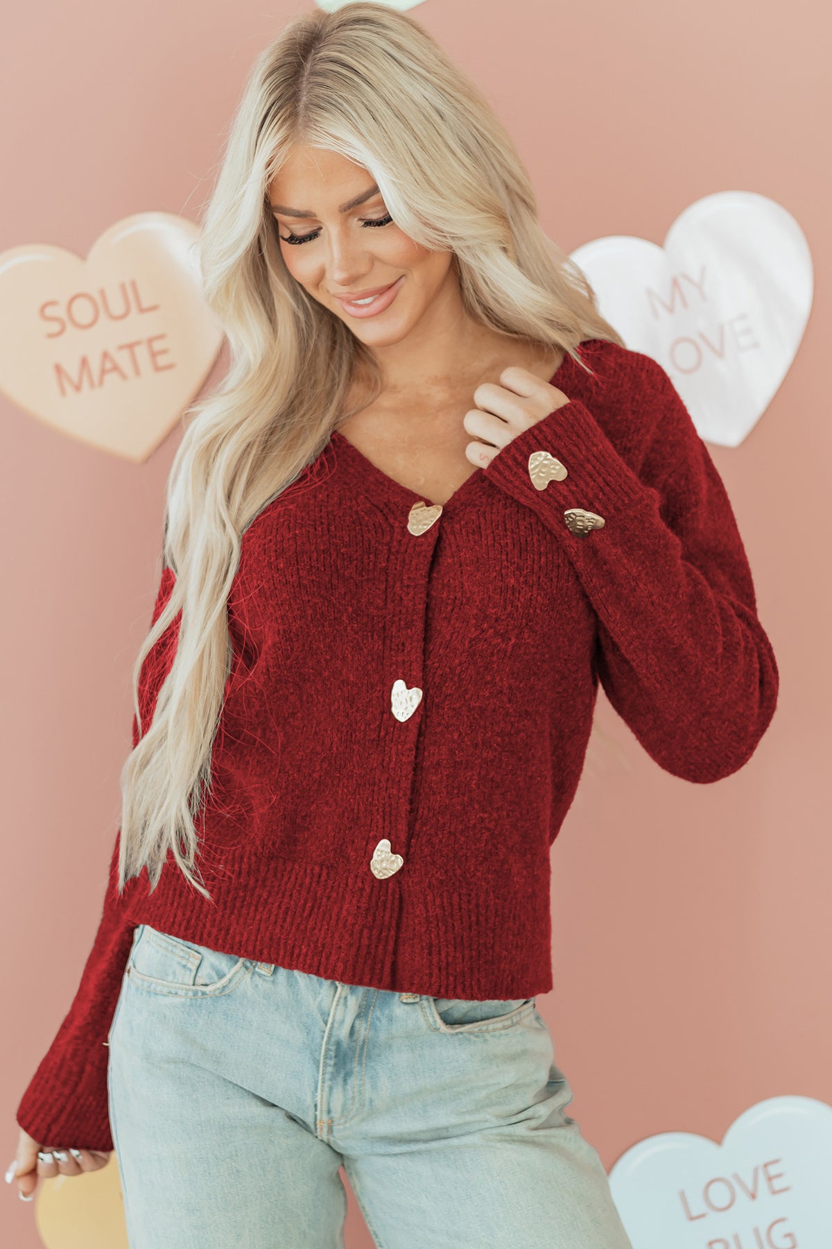 Metallic Heart Button Knit Cardigan