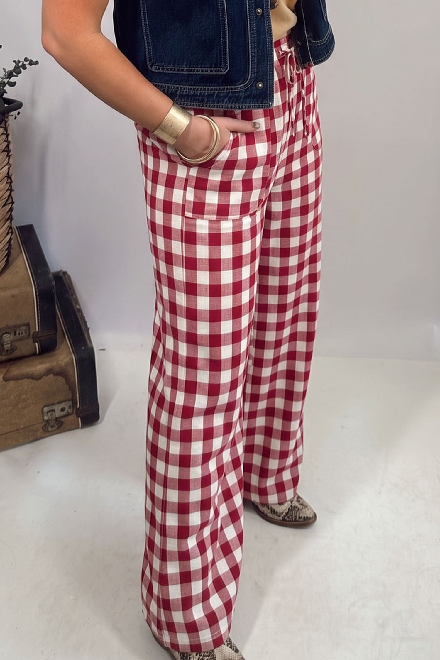 Gingham Tie Waist Pants