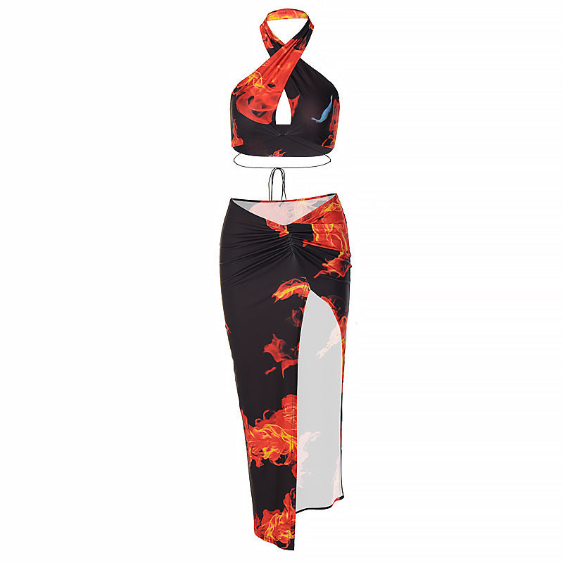 Personalized Printed Sexy Halter Slit Dress - DEA collection