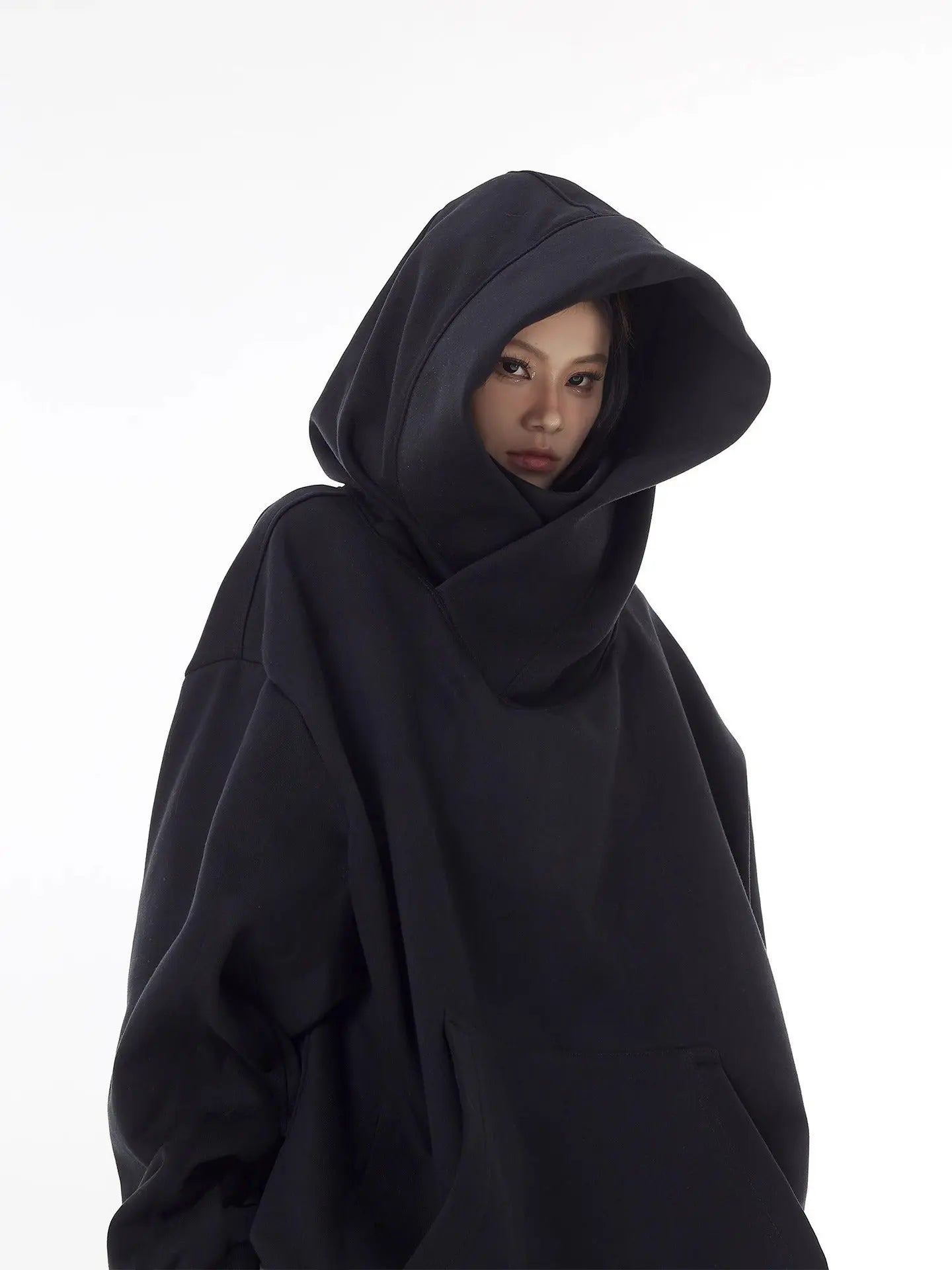여성 루즈핏 하이넥 플리스 안감 후드티 오버사이즈 M-3XL 블랙 그레이