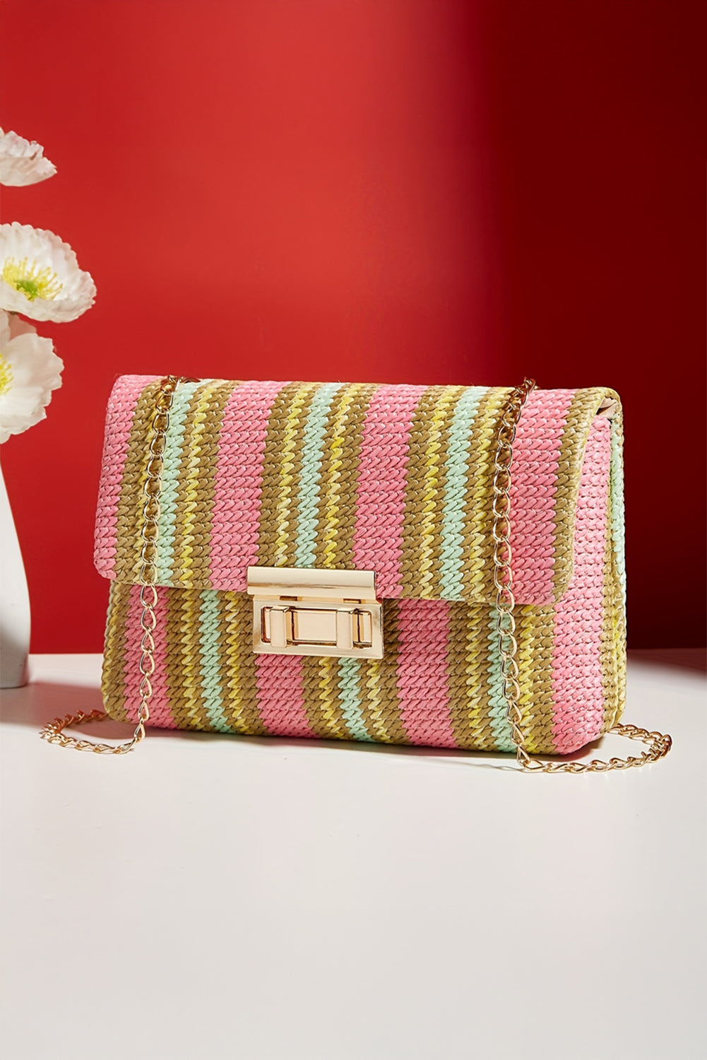 Stripe Woven Shoulder Bag