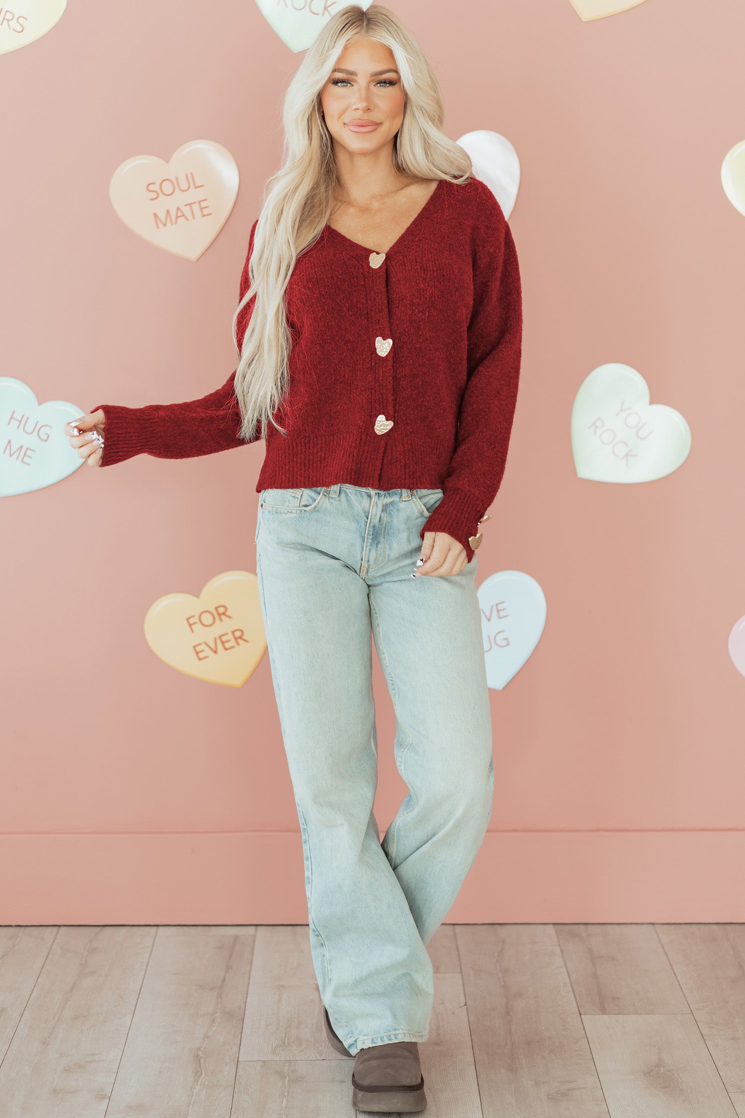 Metallic Heart Button Knit Cardigan