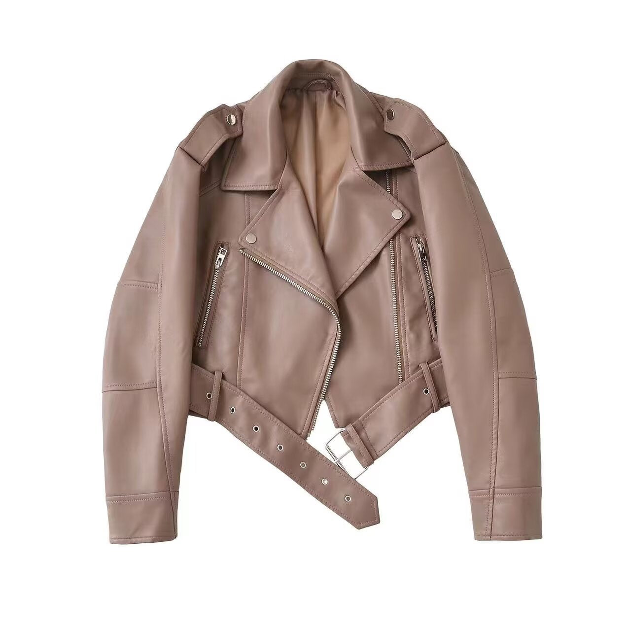 Womens Retro Short-belted Biker Jacket - DEA collection