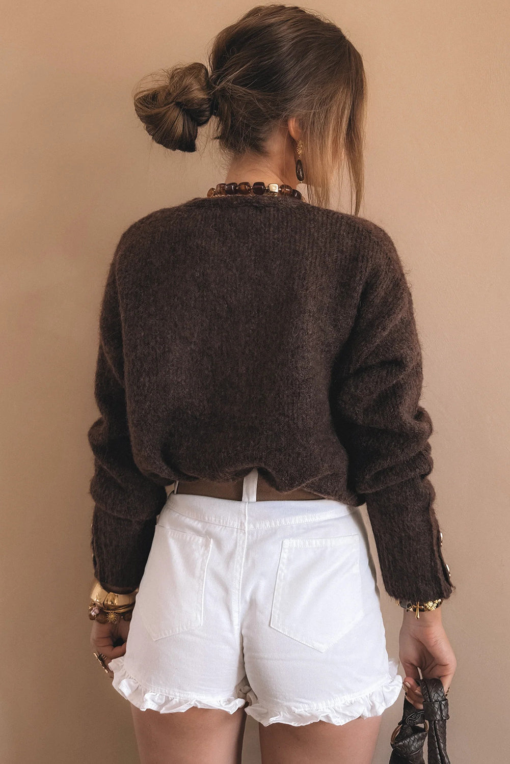 Metallic Heart Button Knit Cardigan