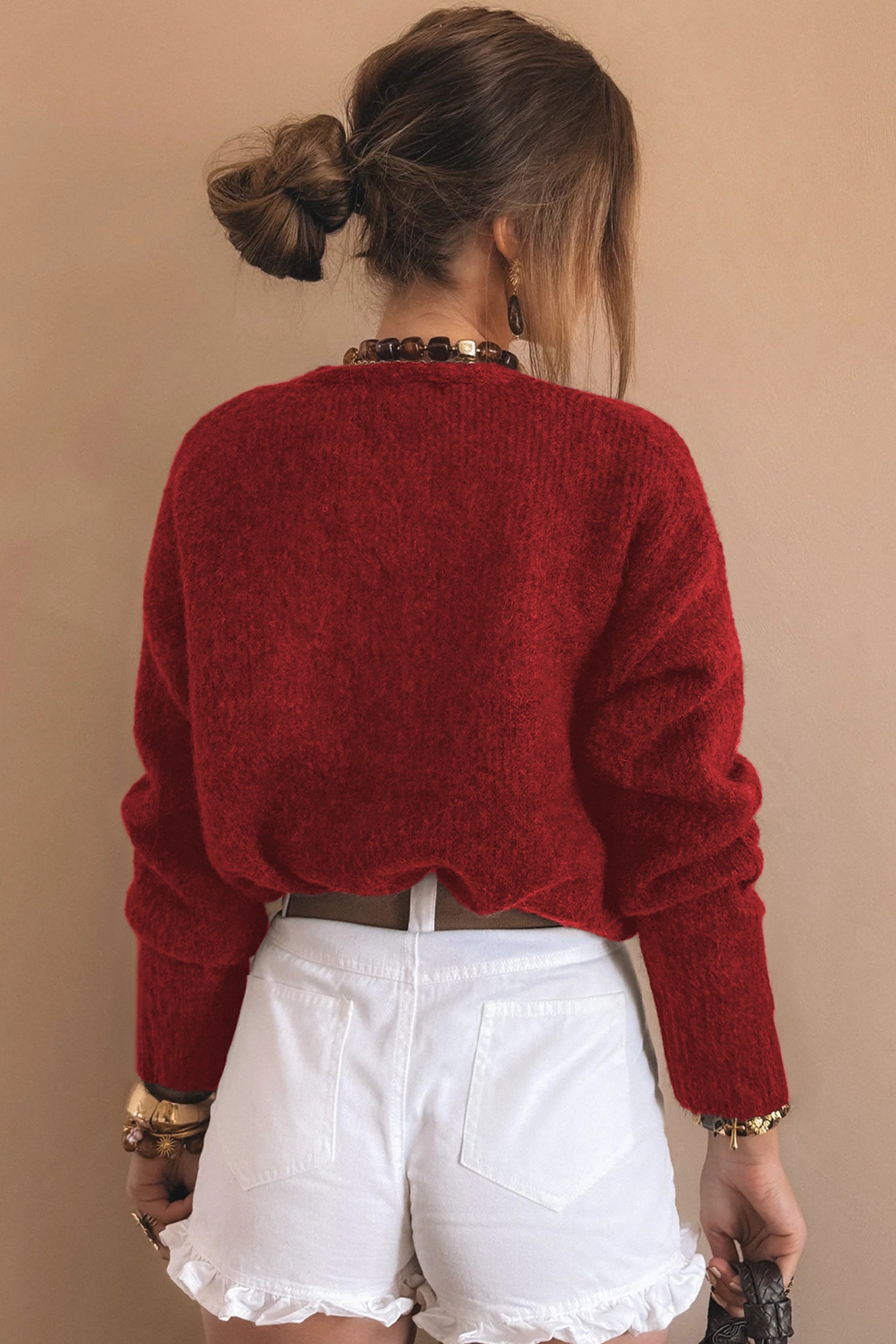 Metallic Heart Button Knit Cardigan