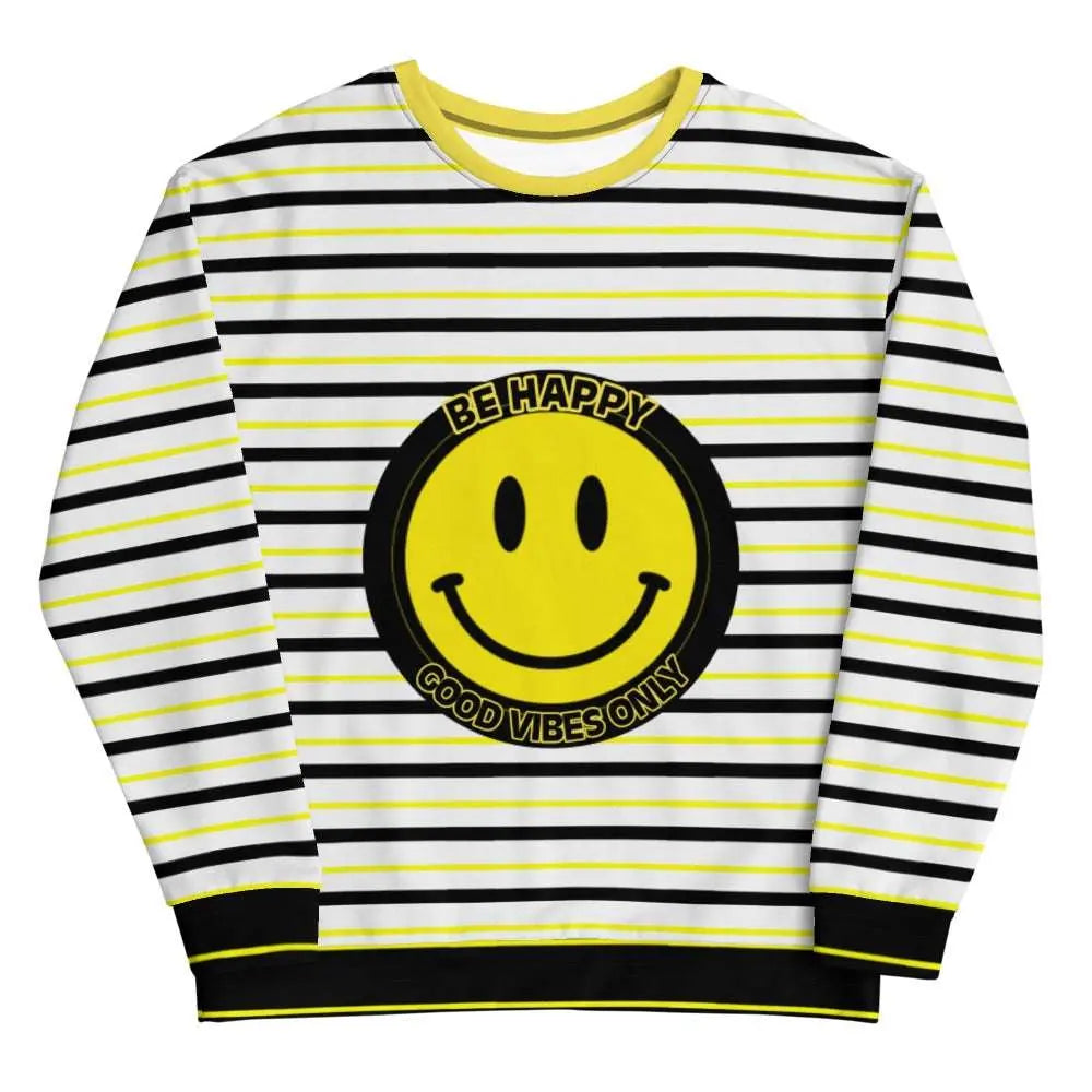 Be Happy 그래픽 스웨트셔츠 여성 옐로우 블랙 풀오버 XS-3XL