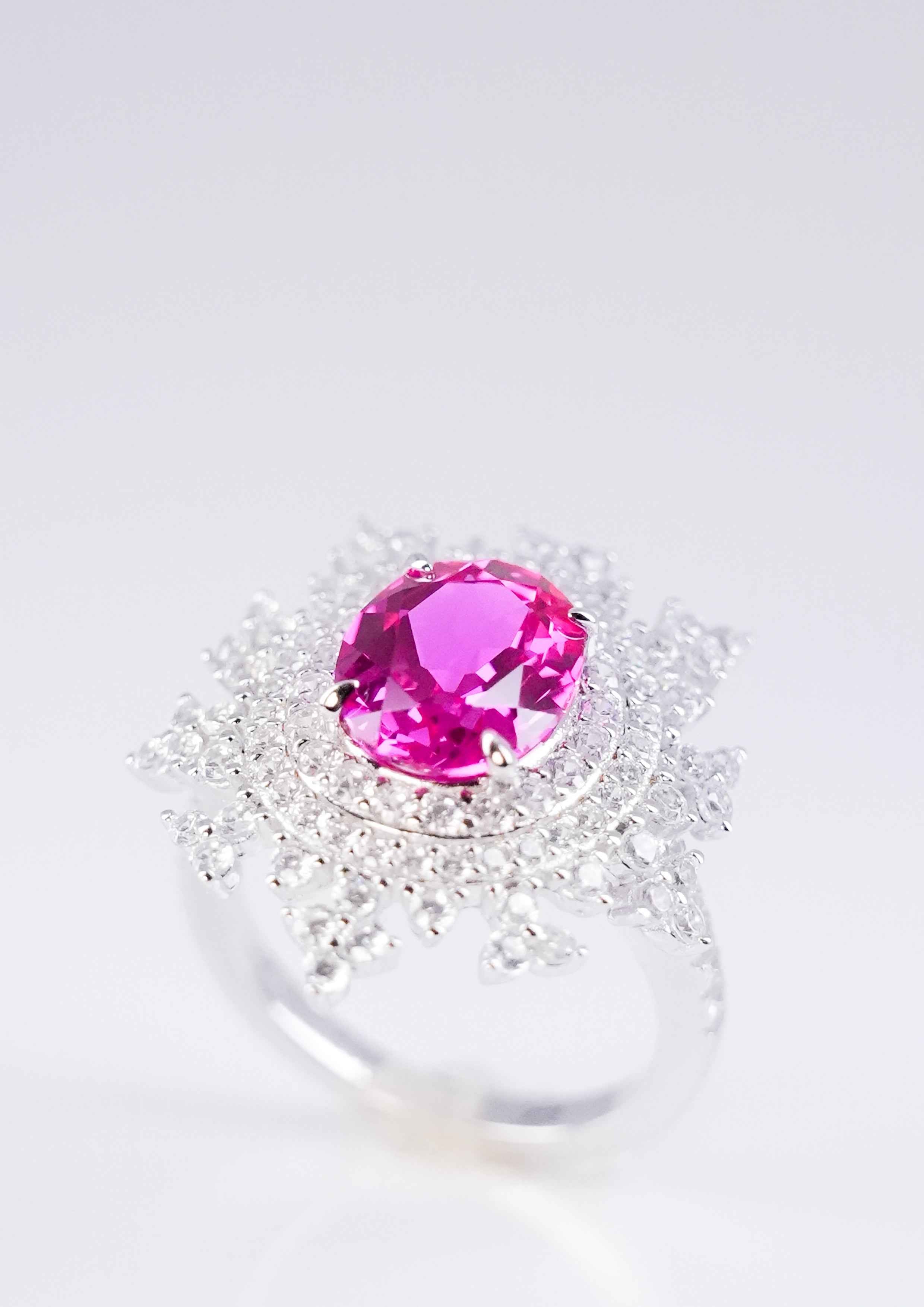 Exquisite Pink Sapphire Ring - Pink Snowflake