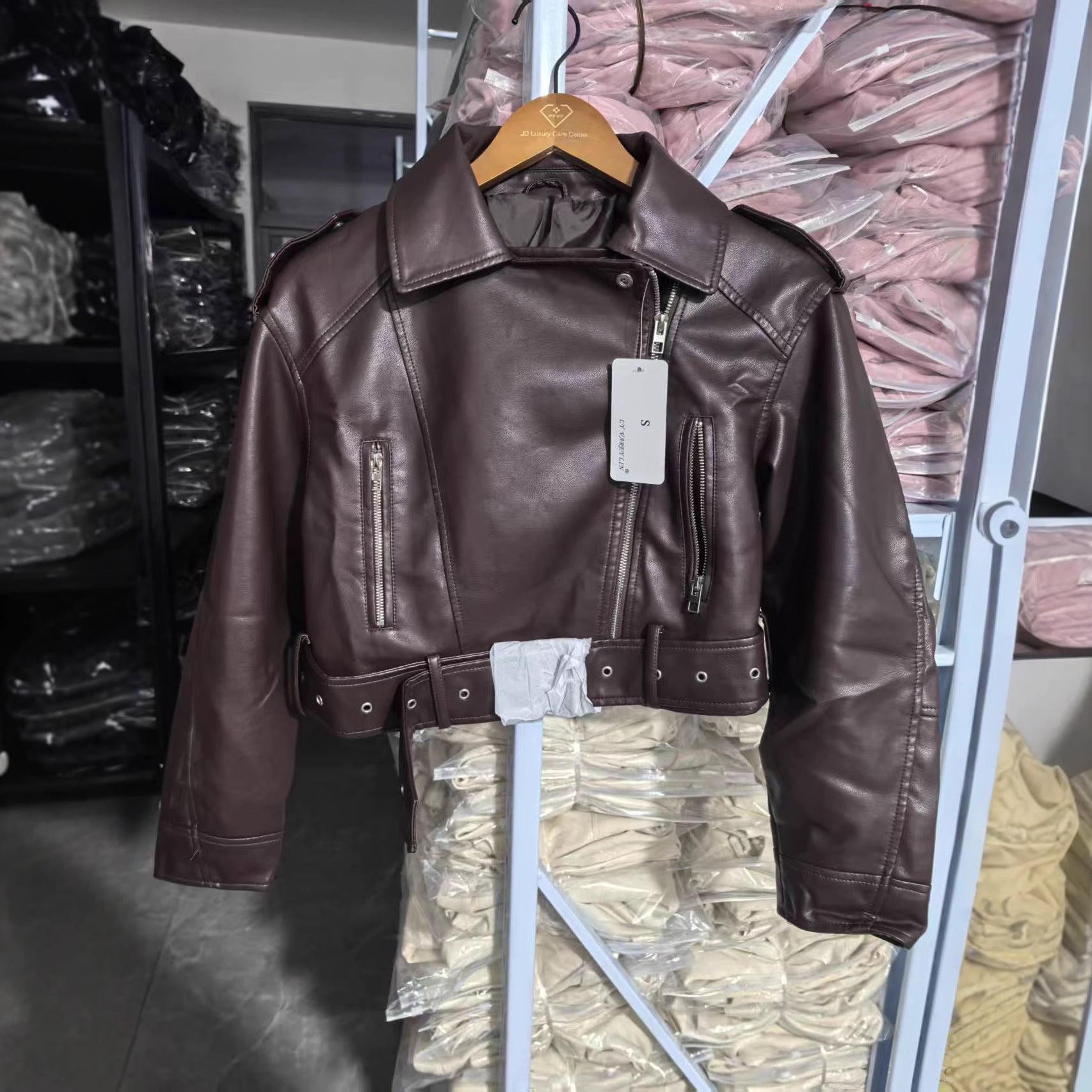 Womens Retro Short-belted Biker Jacket - DEA collection