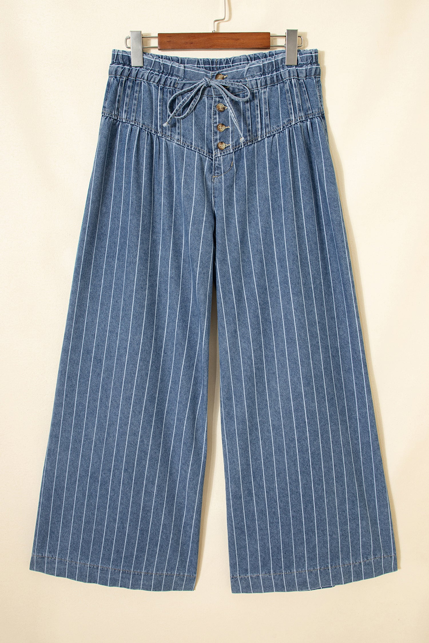 Stripe Pleated Wide Leg Jeans
