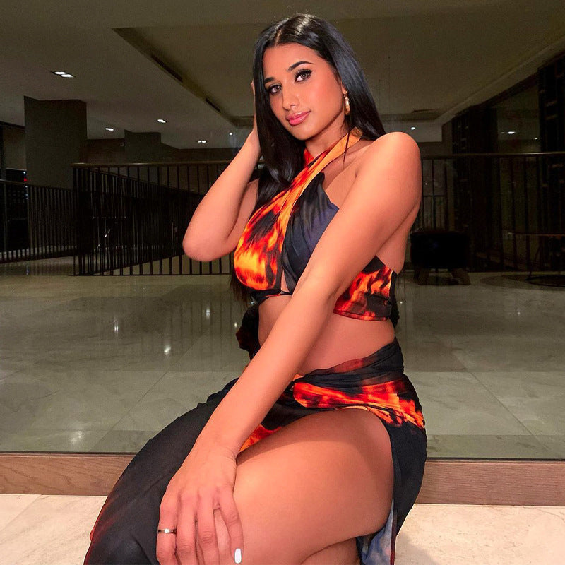 Personalized Printed Sexy Halter Slit Dress - DEA collection
