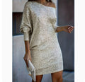 Fashion Oblique Shoulder Sequins Dress Ins Long-sleeved Dresses For Party Women's Clothing - DEA collection