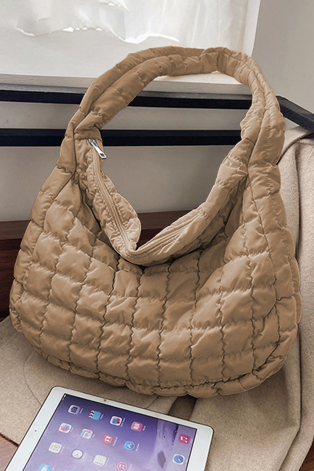 Quilted Zipper Shoulder Bag