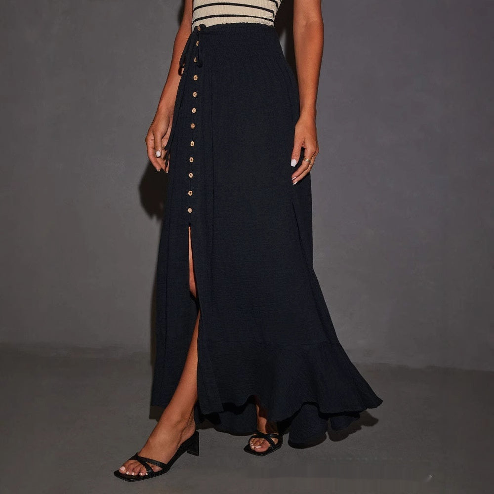 Half-length Solid Color Lace-up Waist-slimming Long Dress - DEA collection