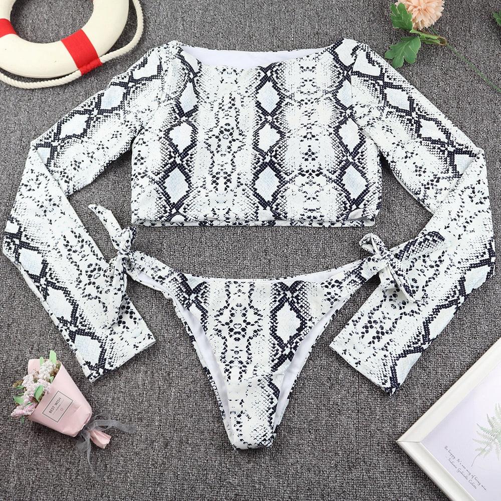 Surfing Swimsuit For Women Bikini Long Sleeve Swimwear Tiger Print Push Up Summer Bath Suit Two Piece Surfing Rash Guard Bikini Long Sleeve Swimsuit Set - DEA collection