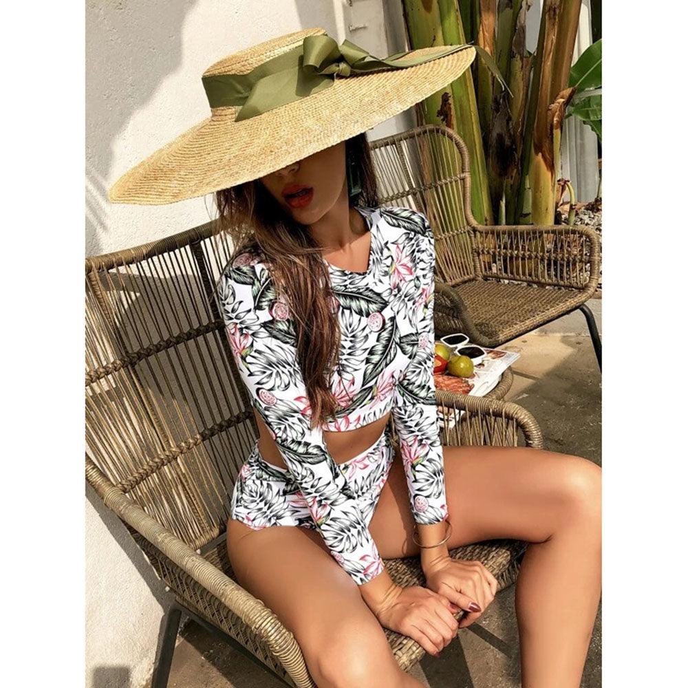 Surfing Swimsuit For Women Bikini Long Sleeve Swimwear Tiger Print Push Up Summer Bath Suit Two Piece Surfing Rash Guard Bikini Long Sleeve Swimsuit Set - DEA collection